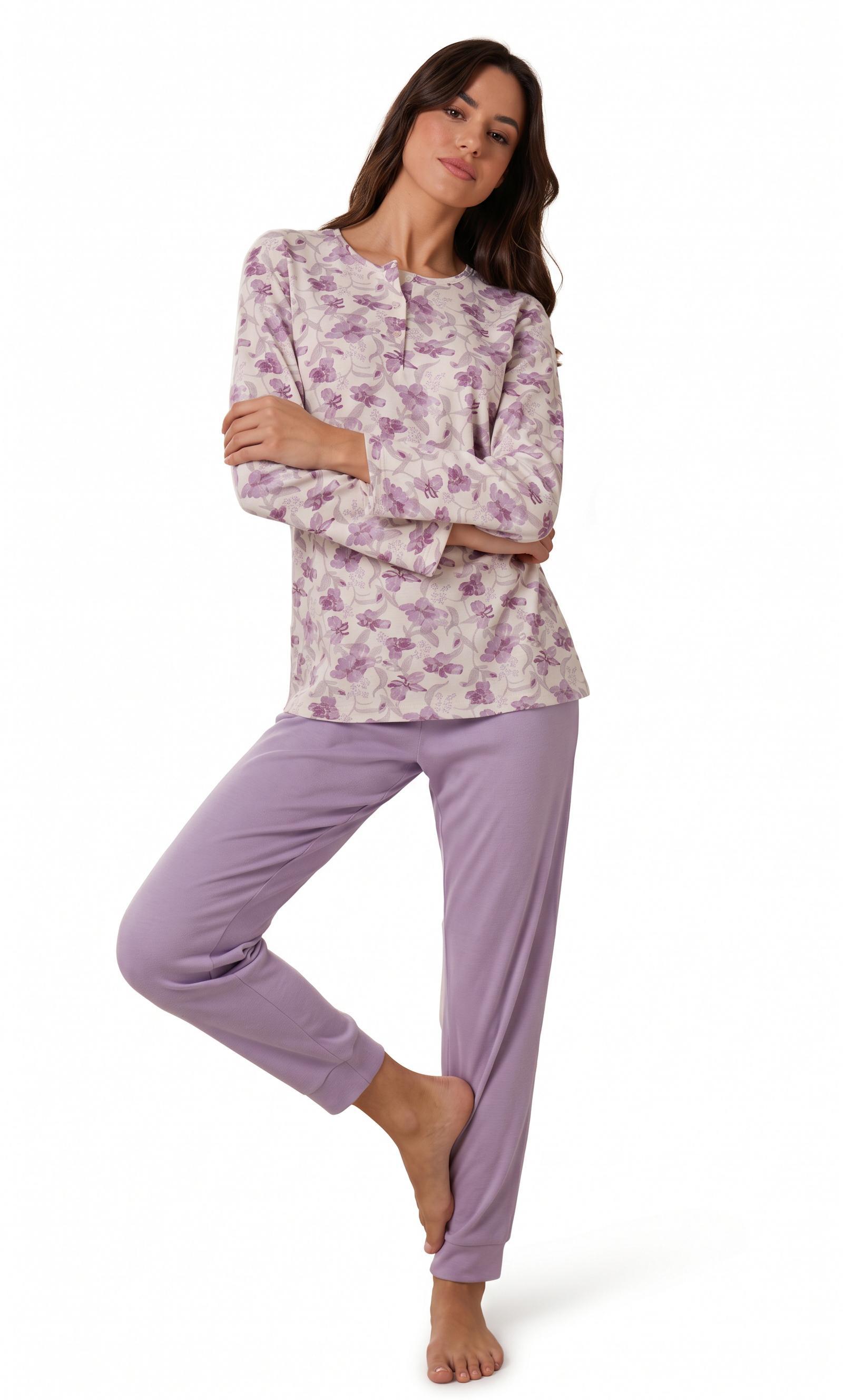Pigiama donna Il Granchio GP6140 interlock fiorato Rosa