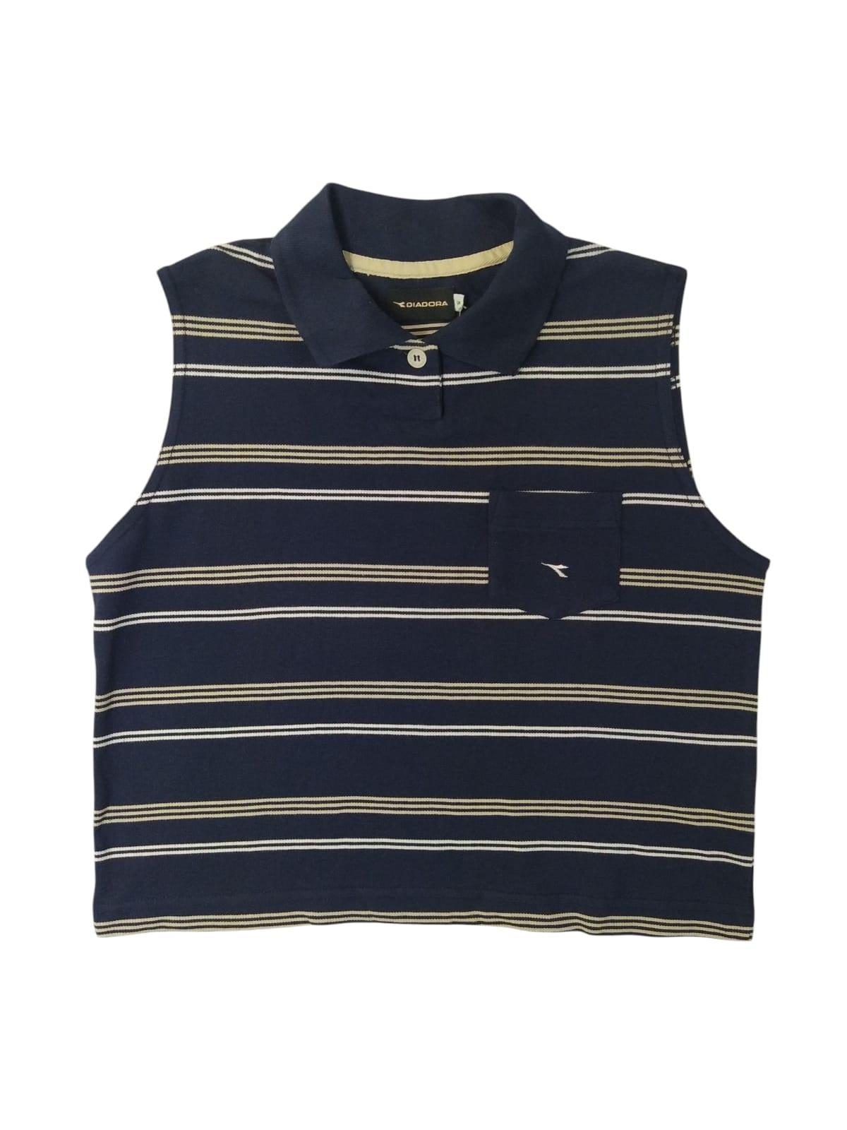 Polo smanicata donna piquet righe Blu