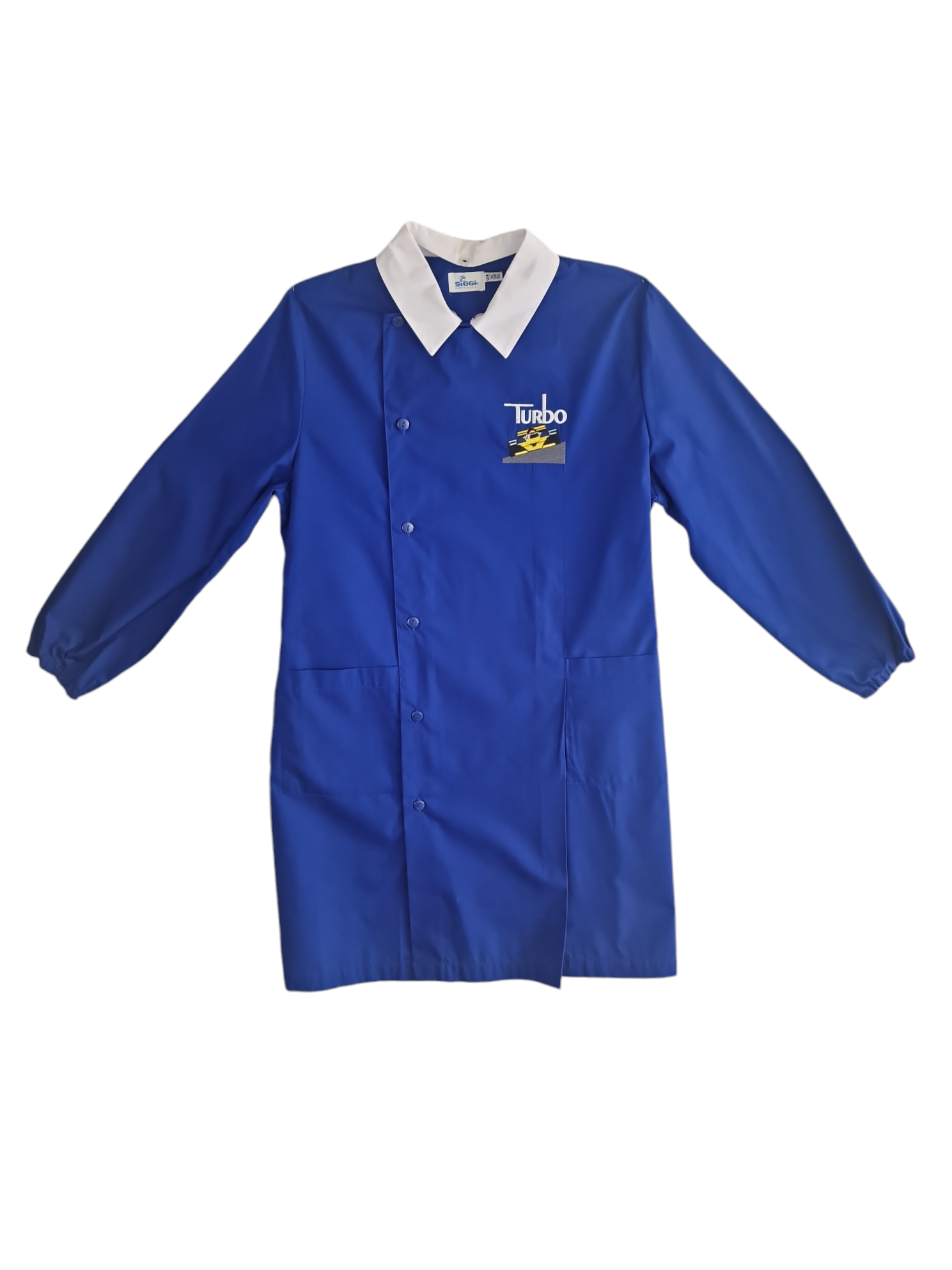 Grembiule scuola elementare da bambino blu zip Siggi macchina da corsa