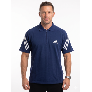 Polo uomo  anni 90/y2k con zip in cotone piquet blu navy