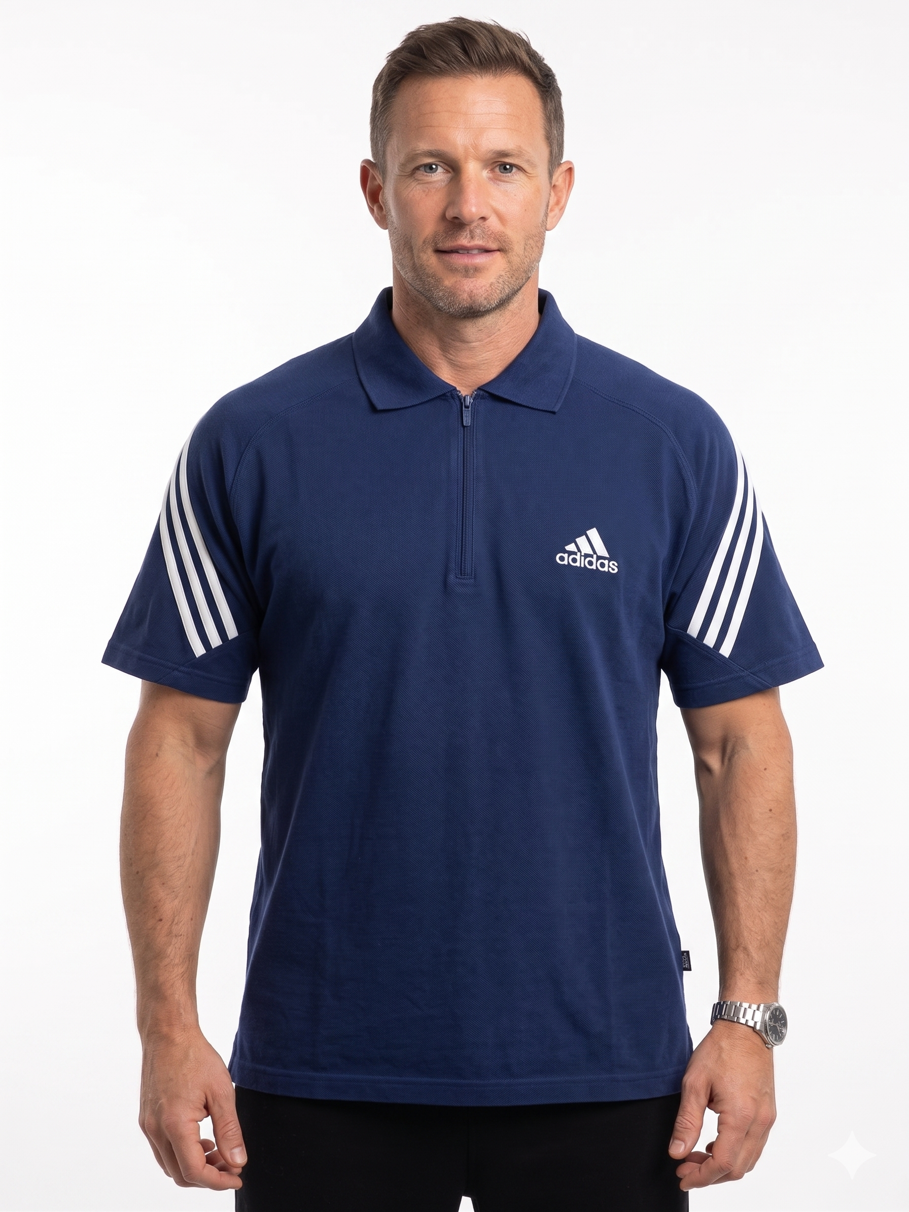 Polo Uomo Adidas Anni 90/Y2K con zip in cotone piquet Blu Navy