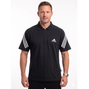 Polo uomo  anni 90/y2k con zip in cotone piquet nero