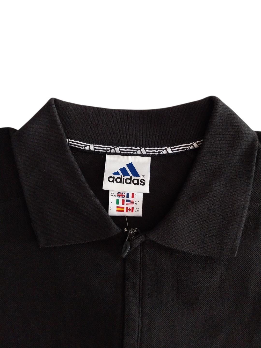 Polo Uomo Adidas Anni 90/Y2K con zip in cotone piquet Nero