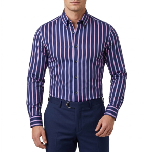 Camicia  slim blu uomo con righe