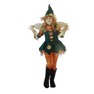 Vestito carnevale bambina strega o fata del bosco verde arancio