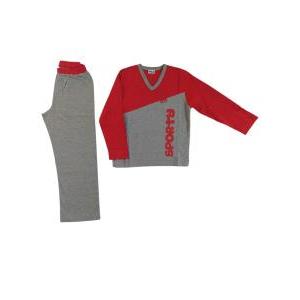 Pigiama  bambino scollo v grigio rosso