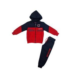 Tuta  felpata full zip rosso con cappuccio bambino