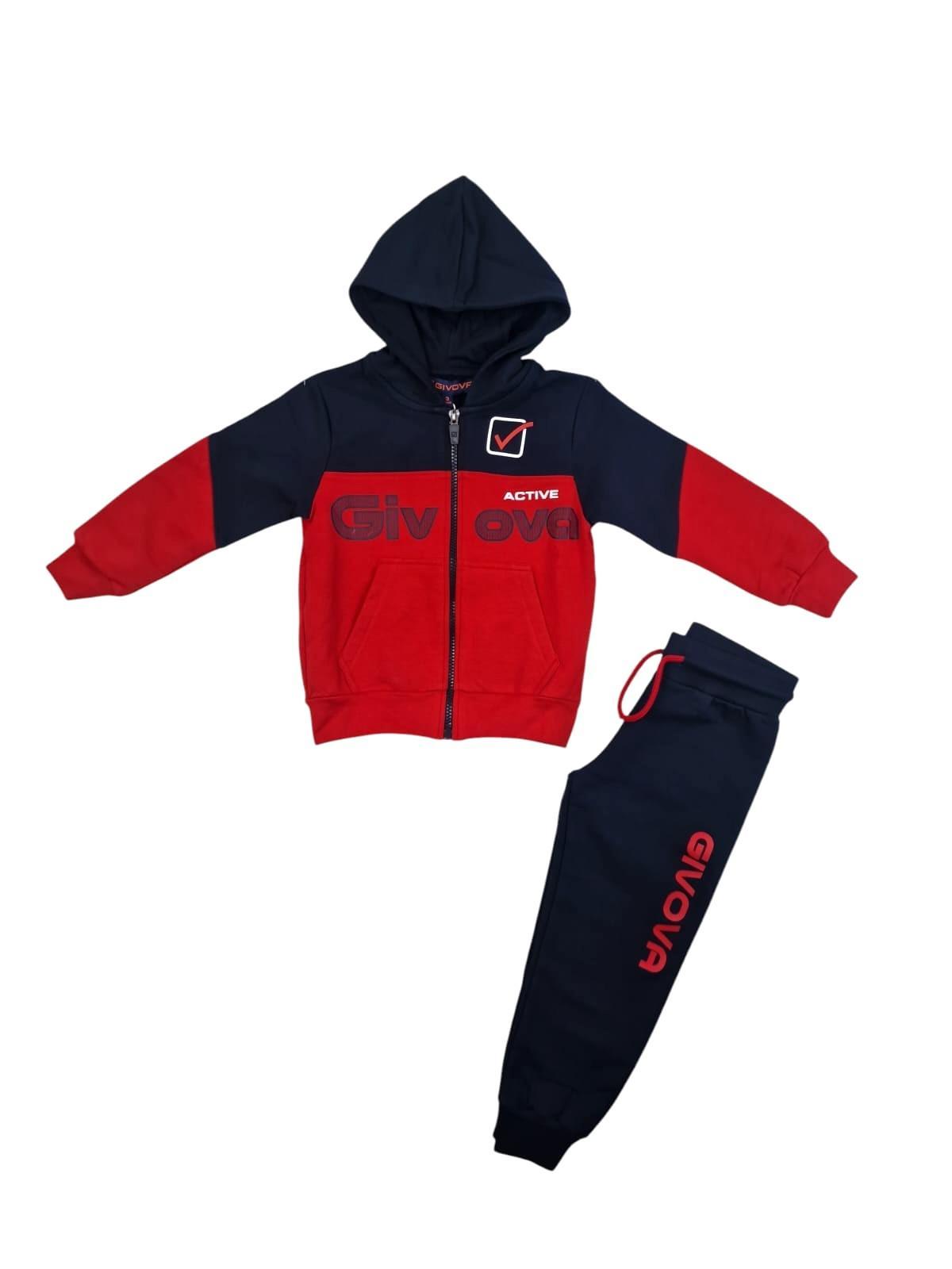 Tuta Givova full zip rosso con cappuccio bambino