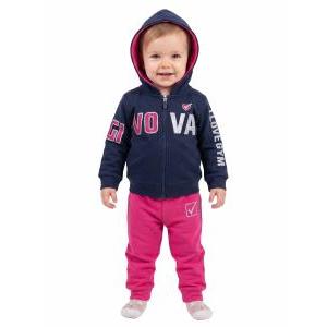 Tuta  felpata full zip neonata con cappuccio e glitter