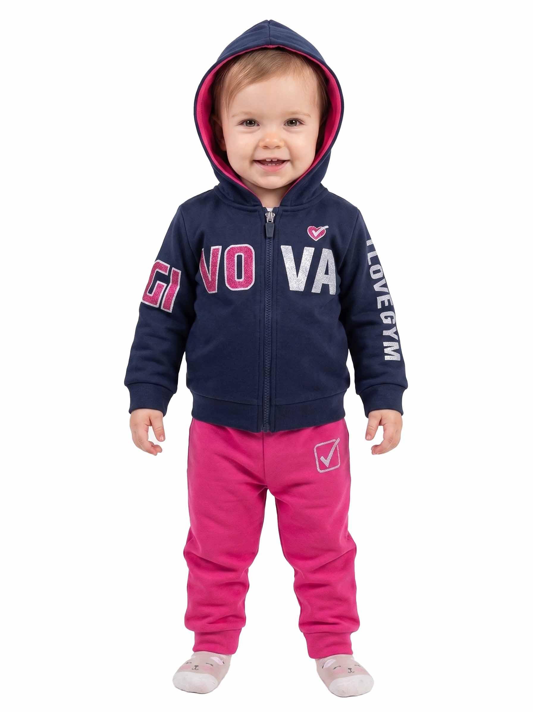 Tuta Givova felpata full zip neonata con cappuccio e glitter