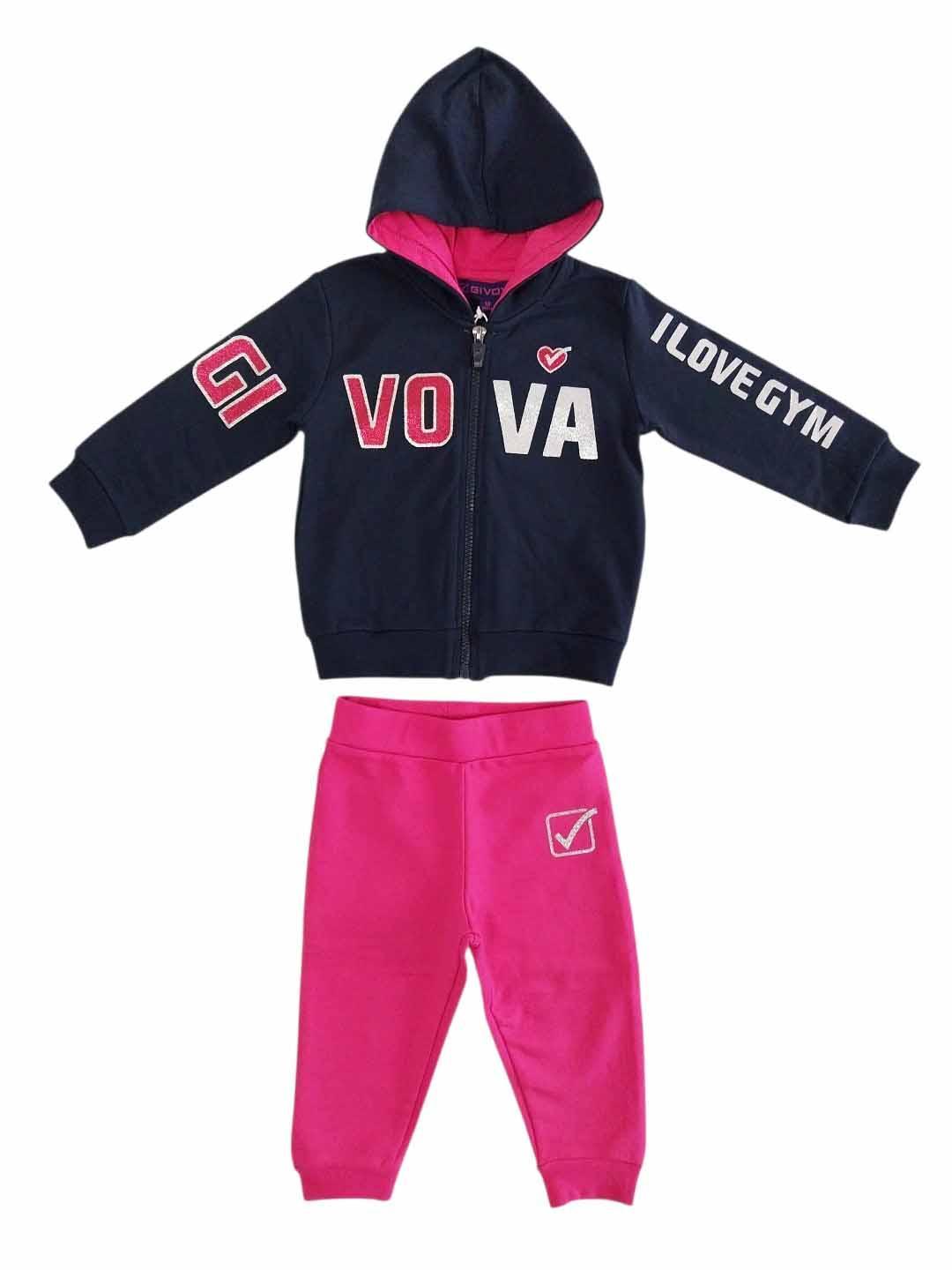 Tuta Givova felpata full zip neonata con cappuccio e glitter