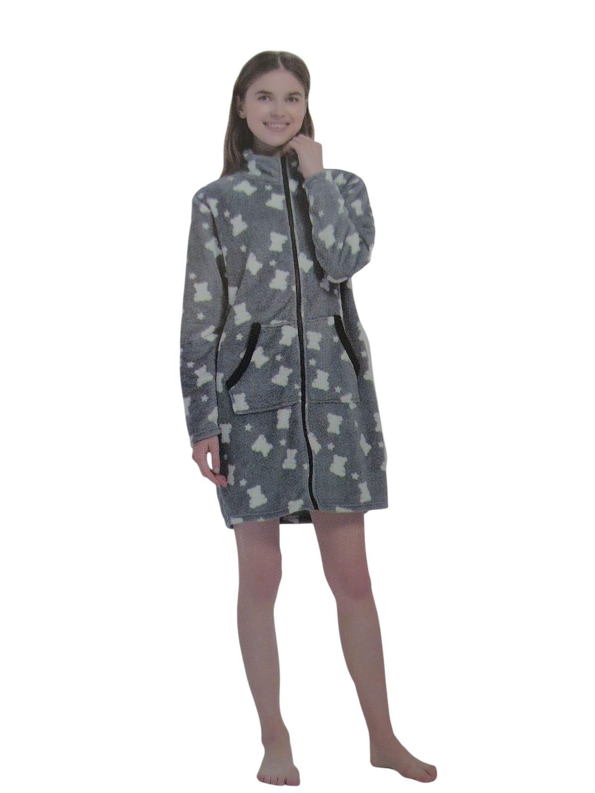 Vestaglia Gabriella Gucci full zip in coral fleece orsetti Grigio