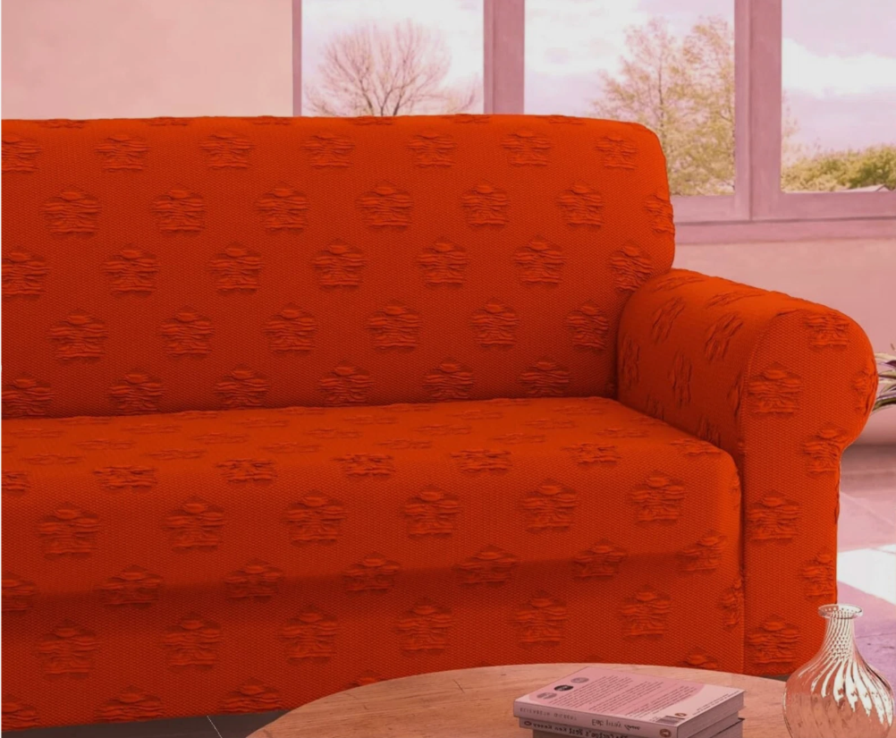 irge copridivano stretch dis.in tinta flower arancio - foto 1