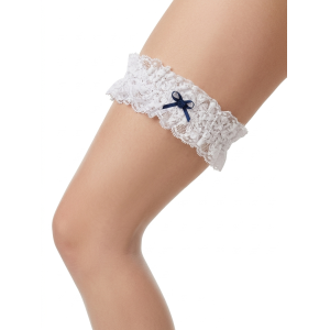Giarrettiera merletto bianco con fiocchetto blu