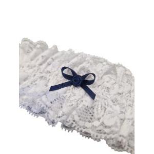 Giarrettiera merletto bianco con fiocchetto blu