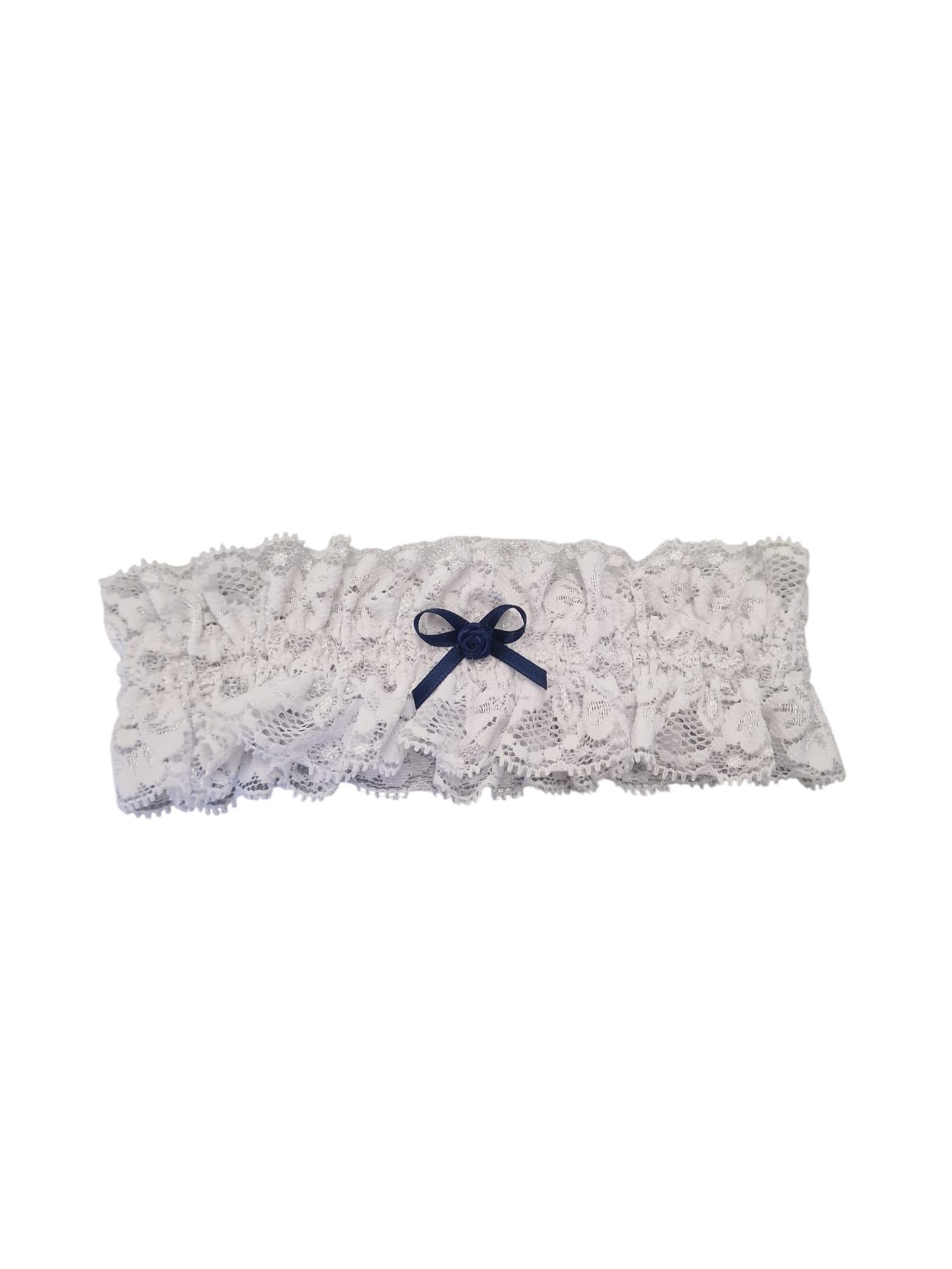 Giarrettiera merletto bianco con fiocchetto blu