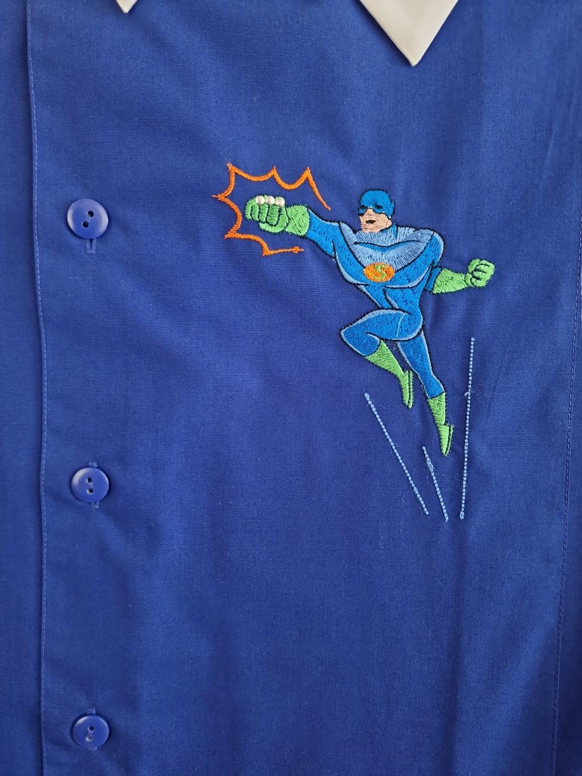 Grembiule scuola elementare da bambino blu Siggi supereroe