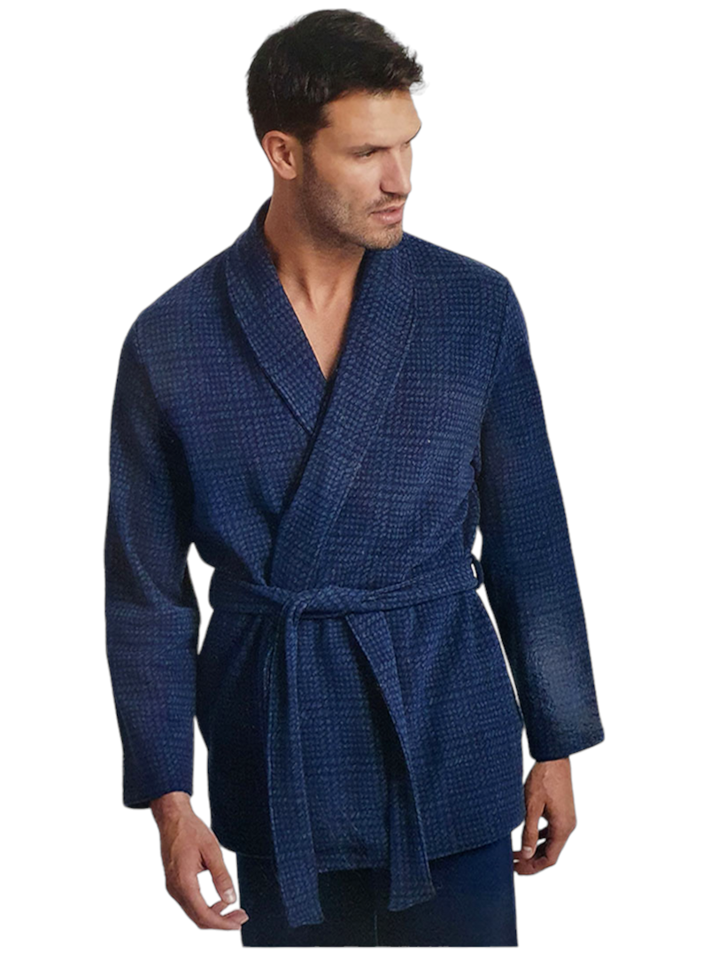 Giacca da camera uomo in cotone interlock a quadri Blu Il Granchio