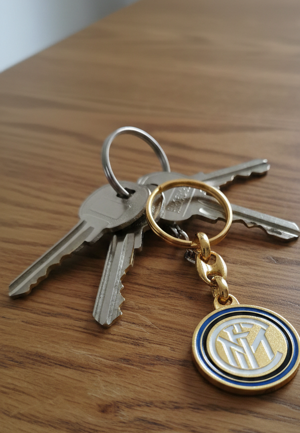 Portachiavi FC Inter in metallo dorato smaltato