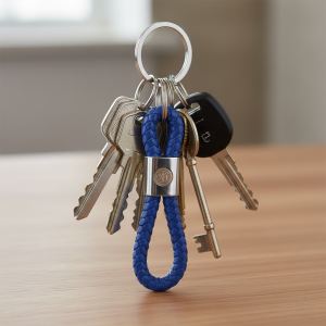 Portachiavi compatibile con inter in metallo cordone intrecciato