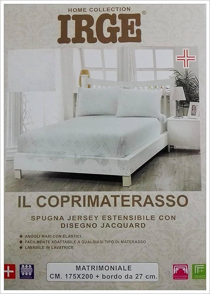 Irge COPRIMATERASSO in Spugna Jersey Estensibile con Disegno Jacquard CM 175X200 con Bordo da 27 CM