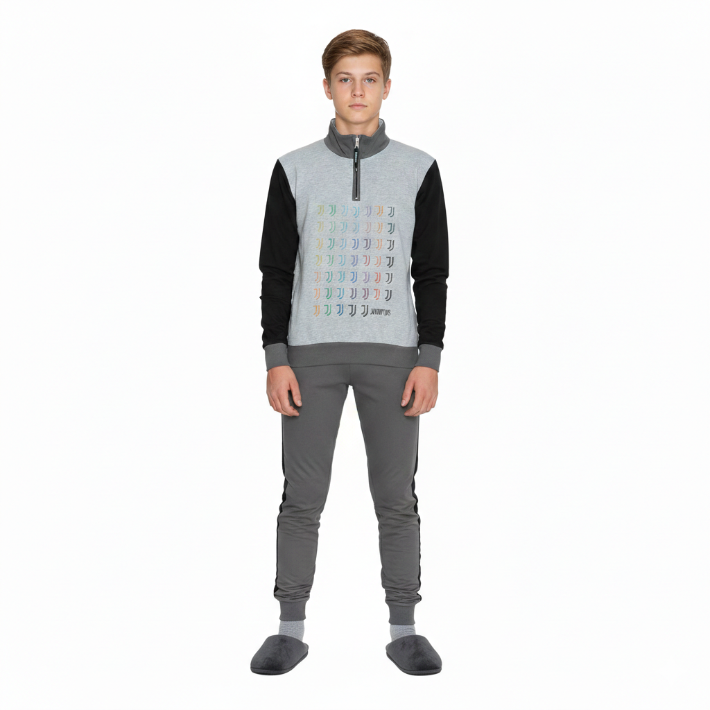 Pigiama da ragazzo Juventus grigio cotone felpato JU15069