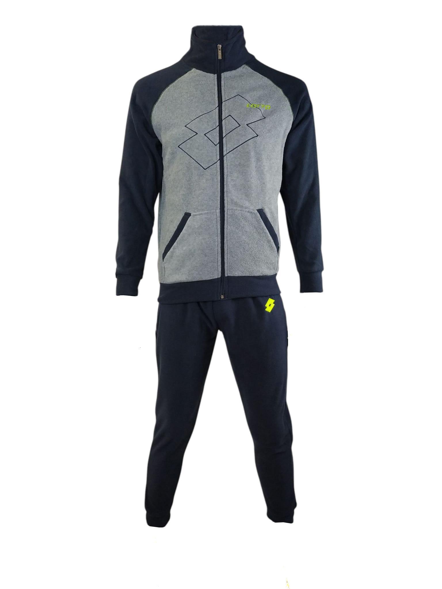 Tuta homewear uomo pile full zip logo centrale bicolor Grigio