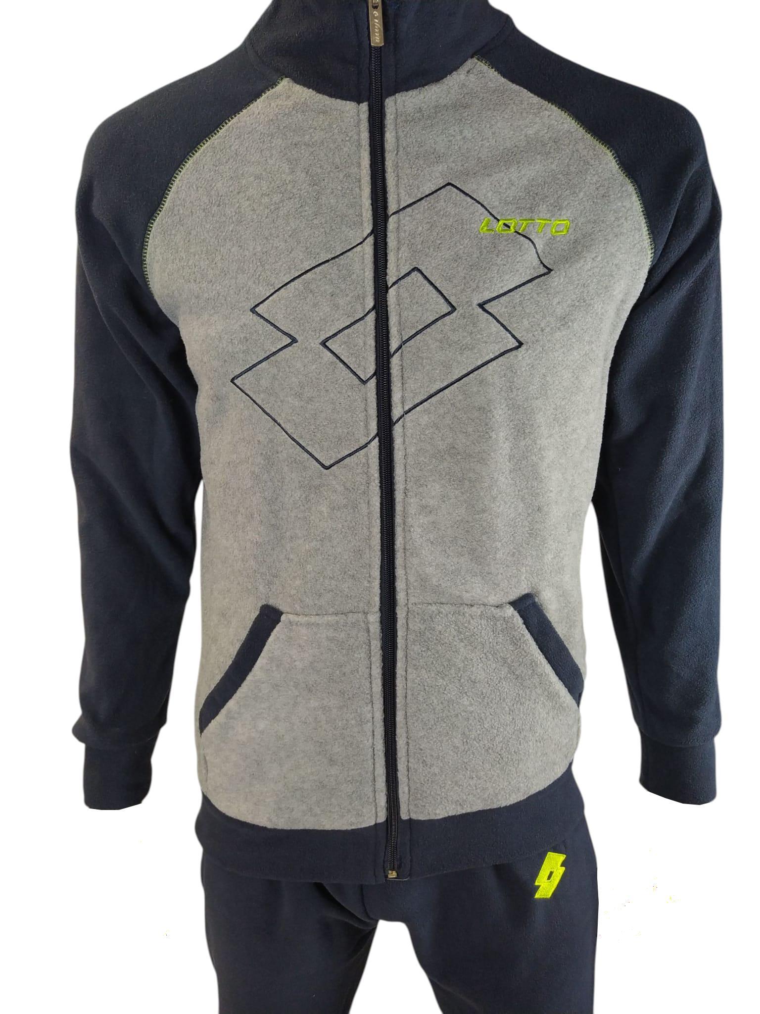 Tuta homewear uomo pile full zip logo centrale bicolor Grigio