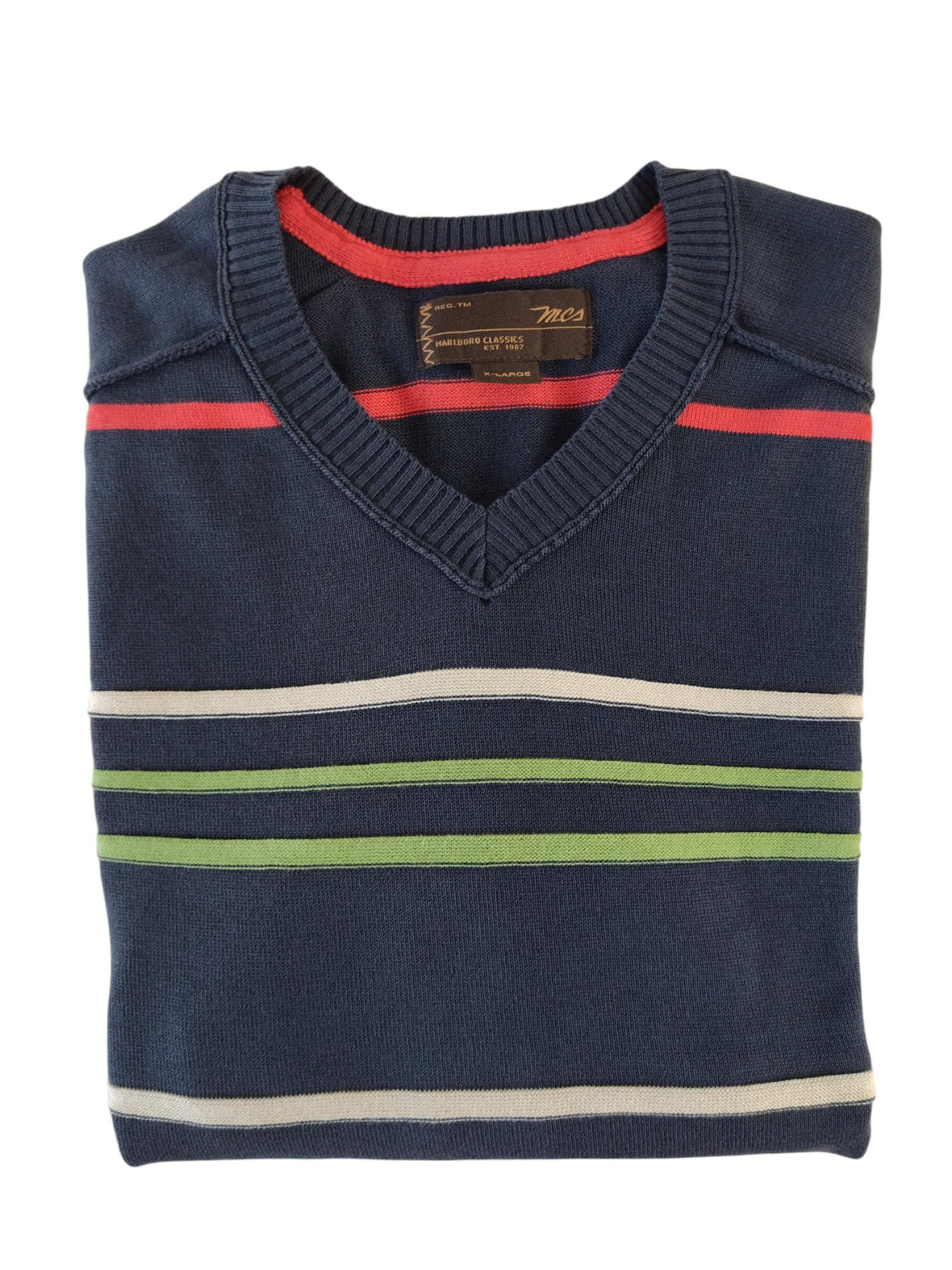 Maglioncino uomo Marlboro Classics Blu righe XL Vintage
