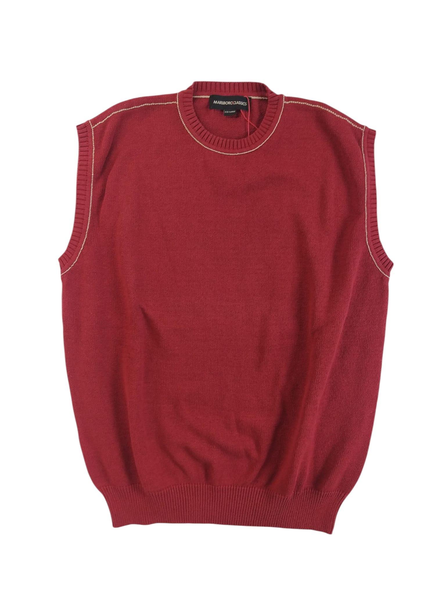 Gilet uomo chiuso Marlboro Classics tricot girocollo tinta unita Bordeaux