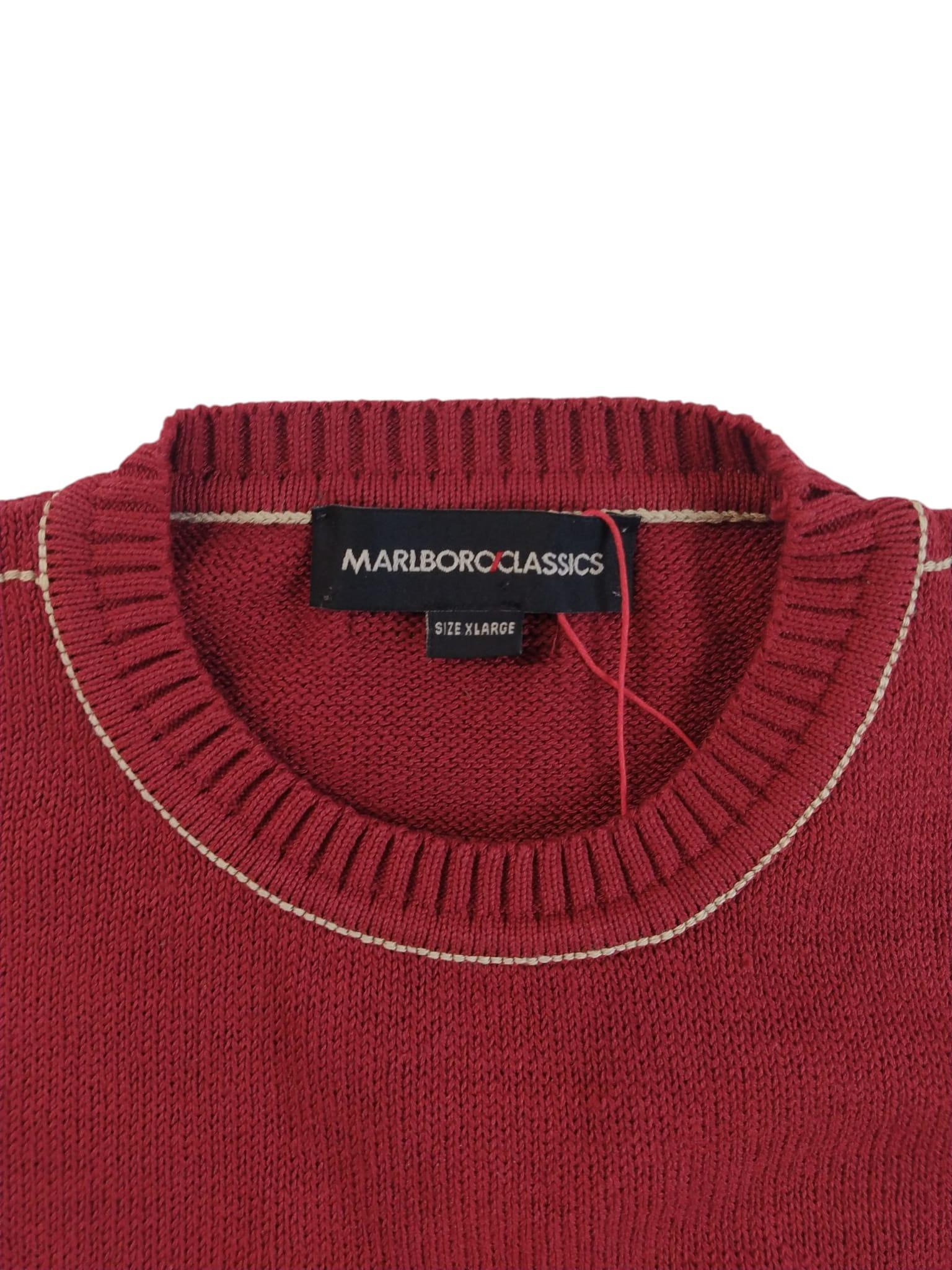Gilet uomo chiuso Marlboro Classics tricot girocollo tinta unita Bordeaux