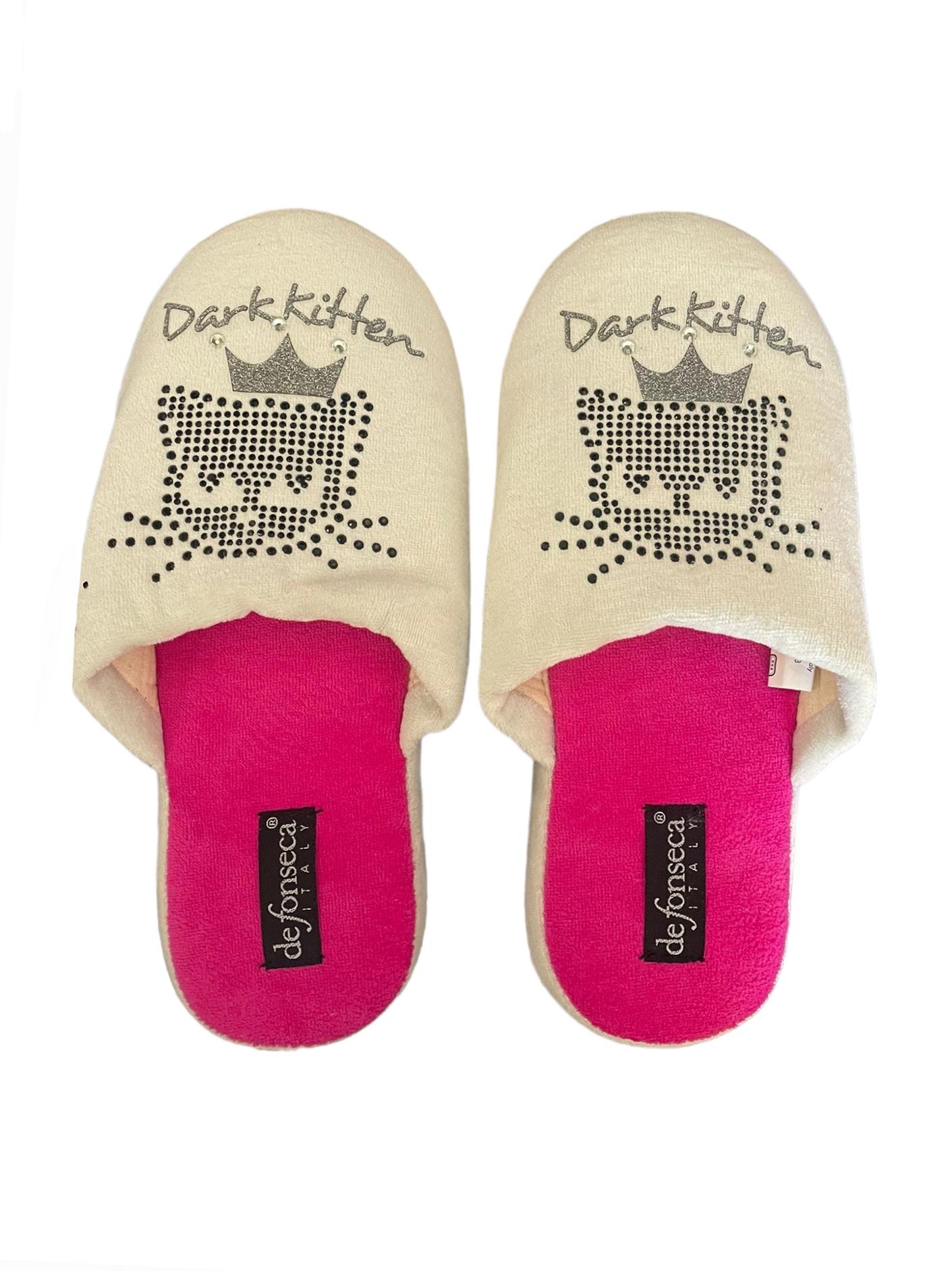 Pantofole donna De Fonseca Invernali Gatto con strass In tessuto Bianco e rosa