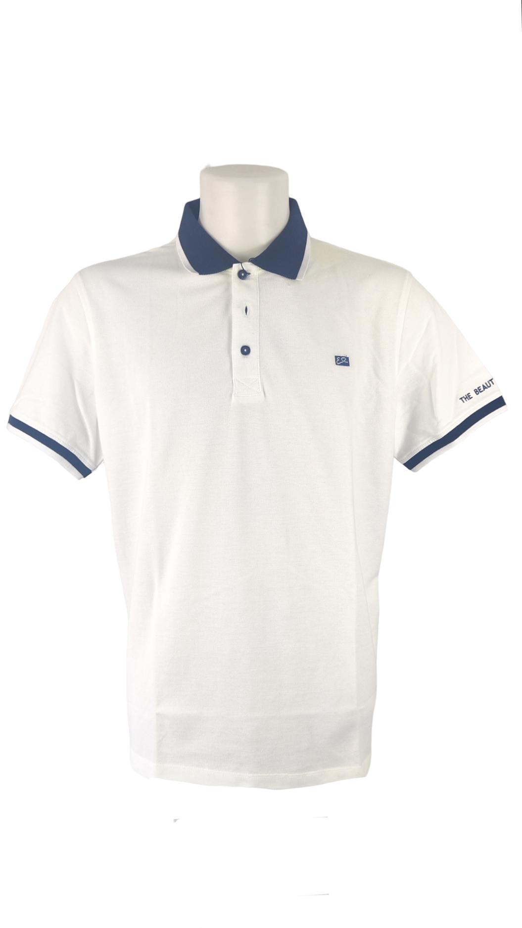 Polo Yes Zee Uomo Bianco con righe colorate in cotone con logo