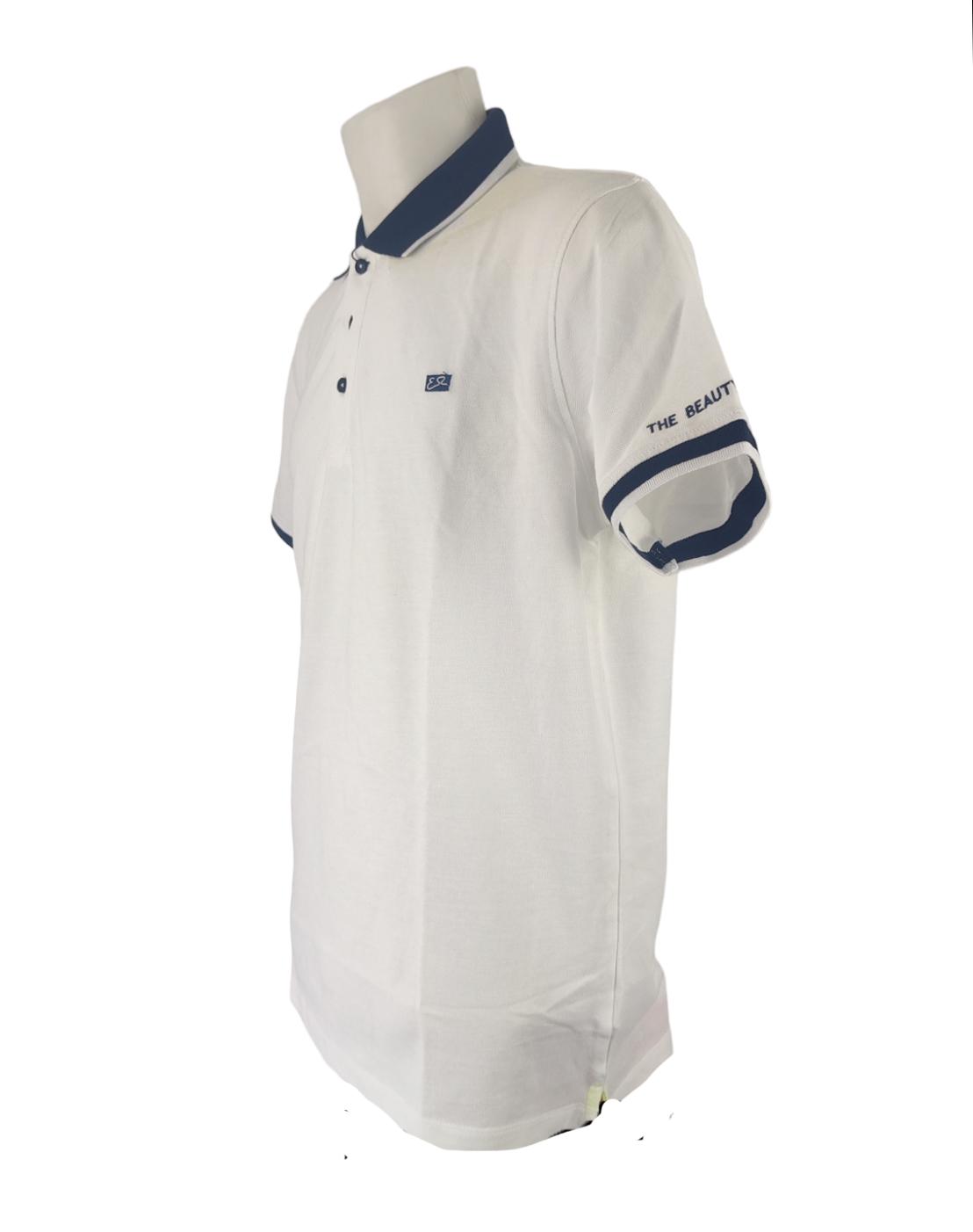 Polo Yes Zee Uomo Bianco con righe colorate in cotone con logo