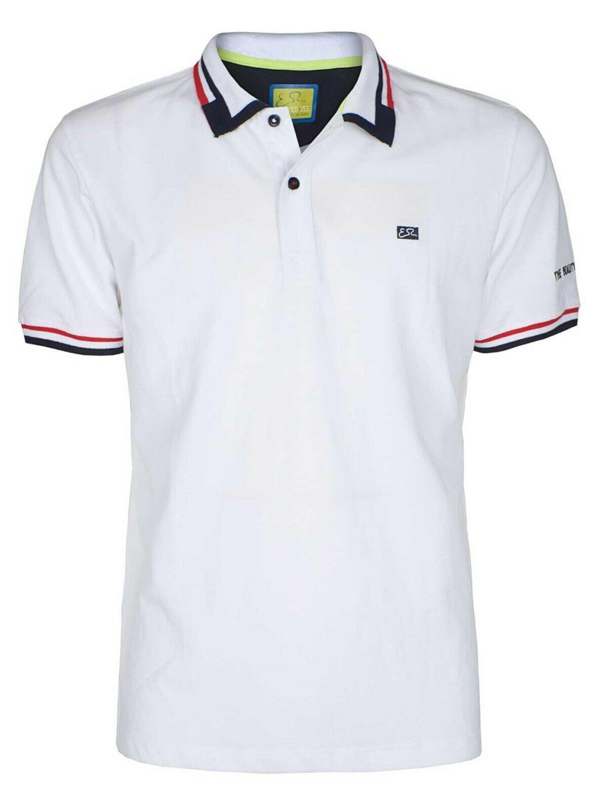 Polo Yes Zee Uomo estiva Bianco In cotone 2 bottoni colletto a righe