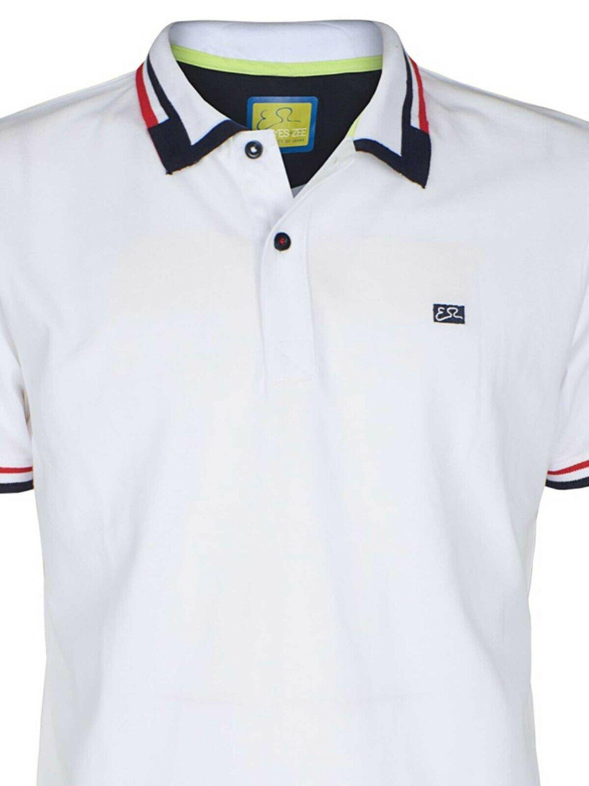 Polo Yes Zee Uomo estiva Bianco In cotone 2 bottoni colletto a righe
