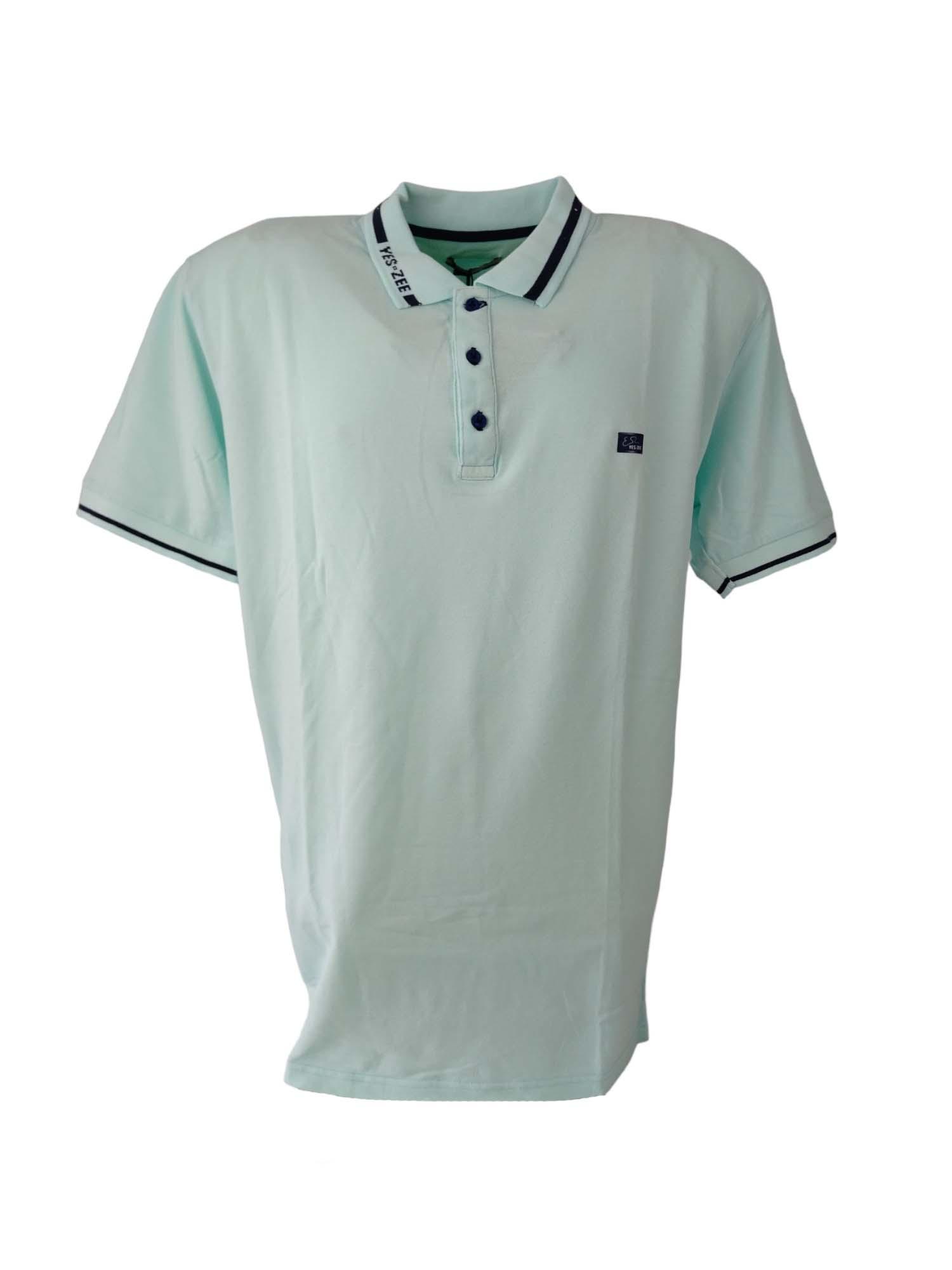 Polo Yes Zee Uomo estiva In cotone 3 bottoni color acqua marina