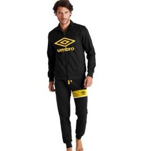 Tuta  uomo felpata full zip nero giallo