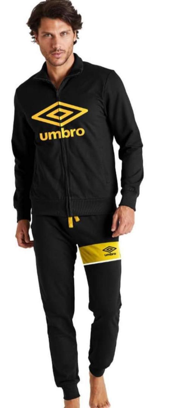Tuta Umbro uomo felpata full zip nero giallo