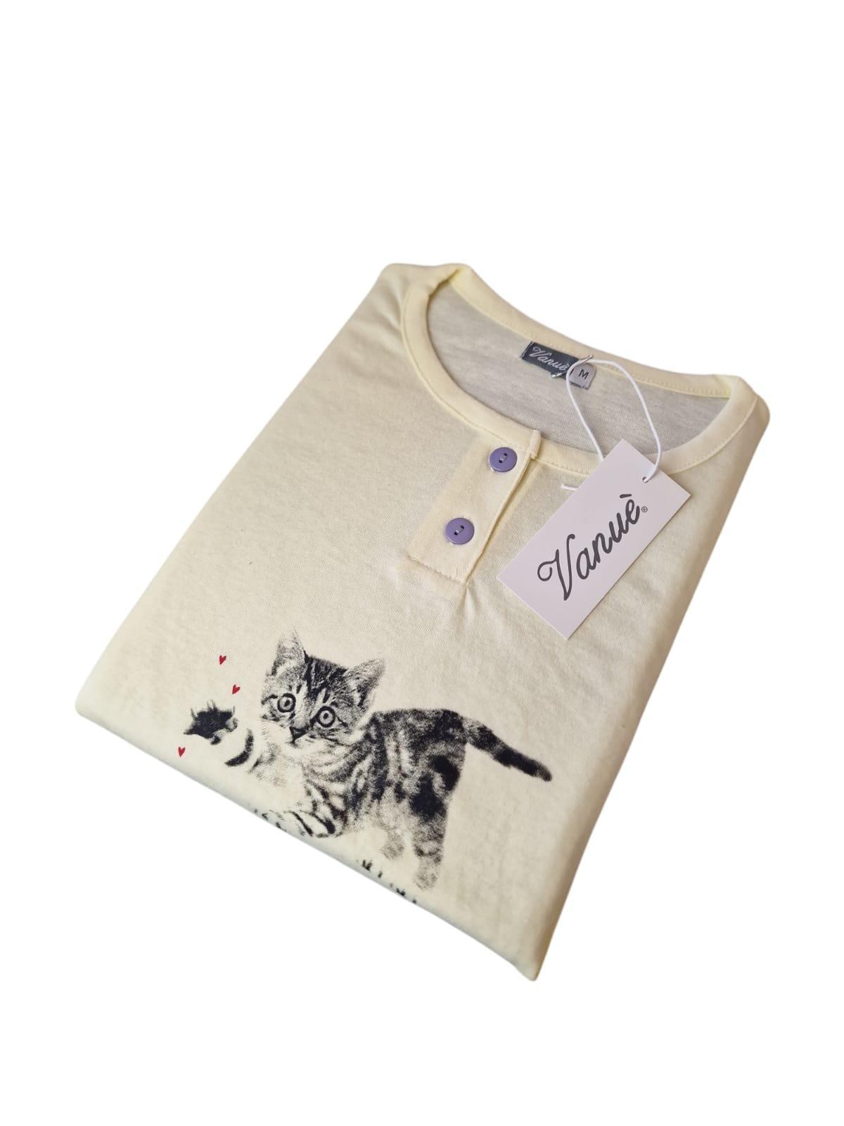 Pigiama tris da donna in cotone gattini