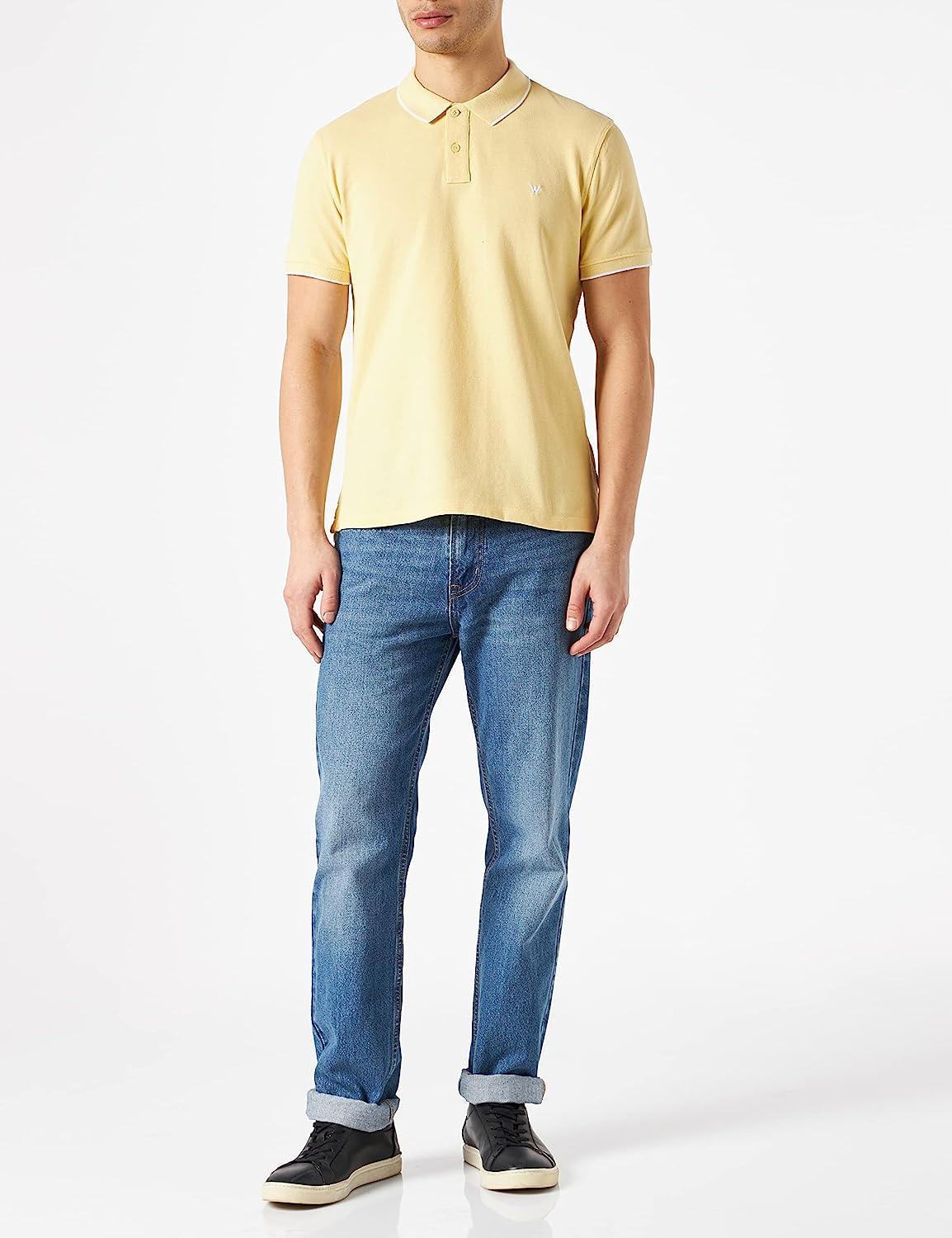 Polo Wrangler uomo estiva gialla in cotone righino sul colletto 100% cotone