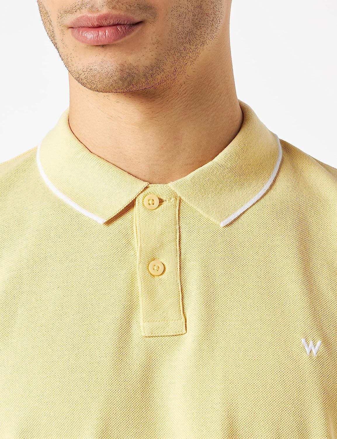 Polo Wrangler uomo estiva gialla in cotone righino sul colletto 100% cotone