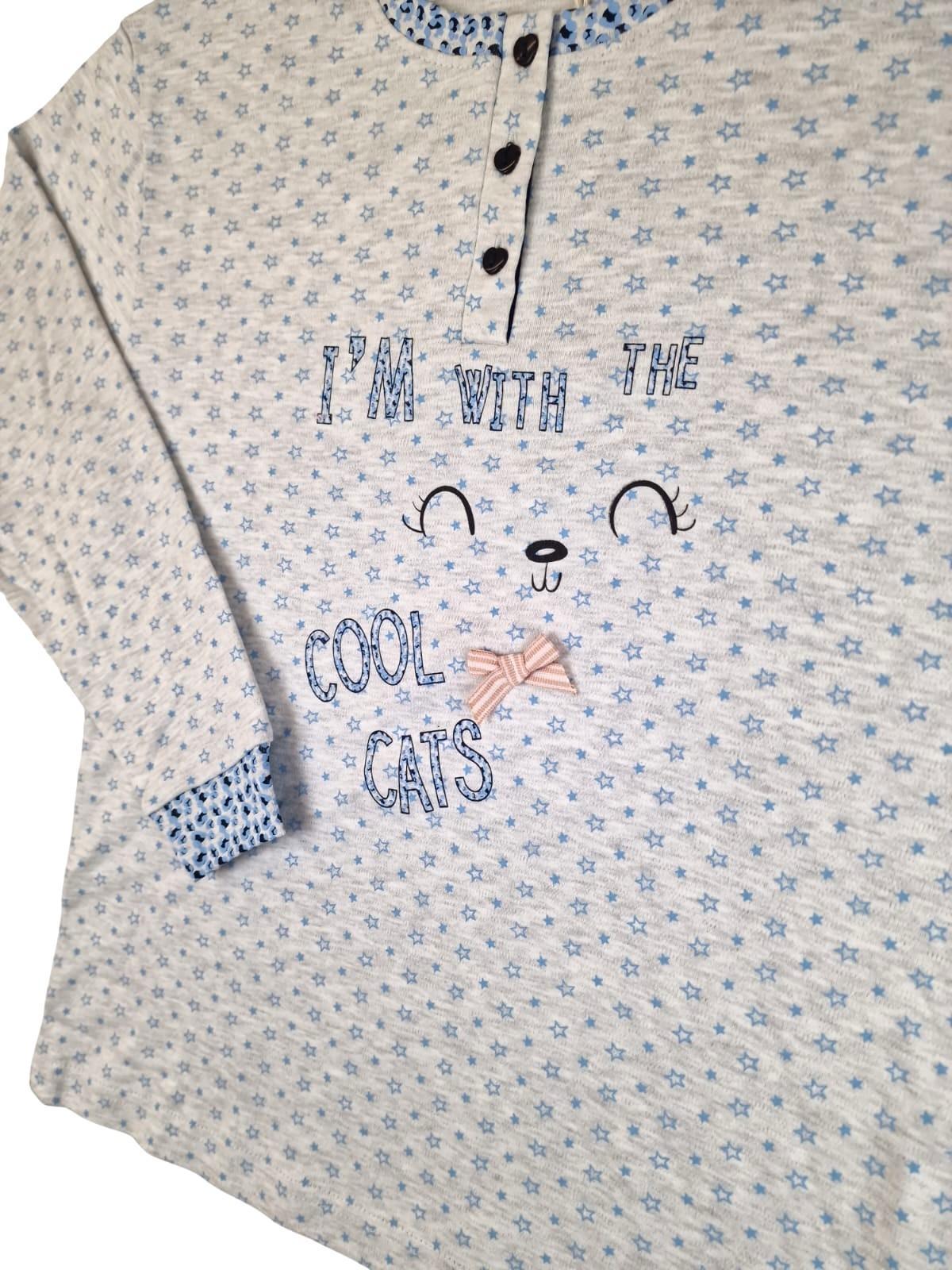 Pigiama cotone felpato bambina gattino