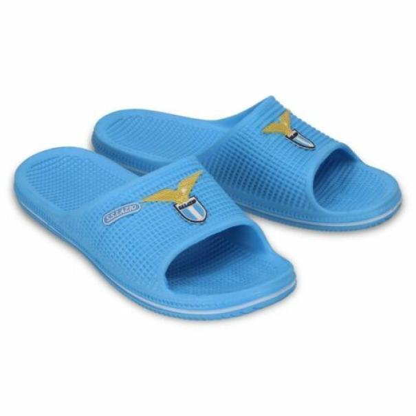 Ciabatta a fascia SS Lazio uomo celeste con stemma e scritta