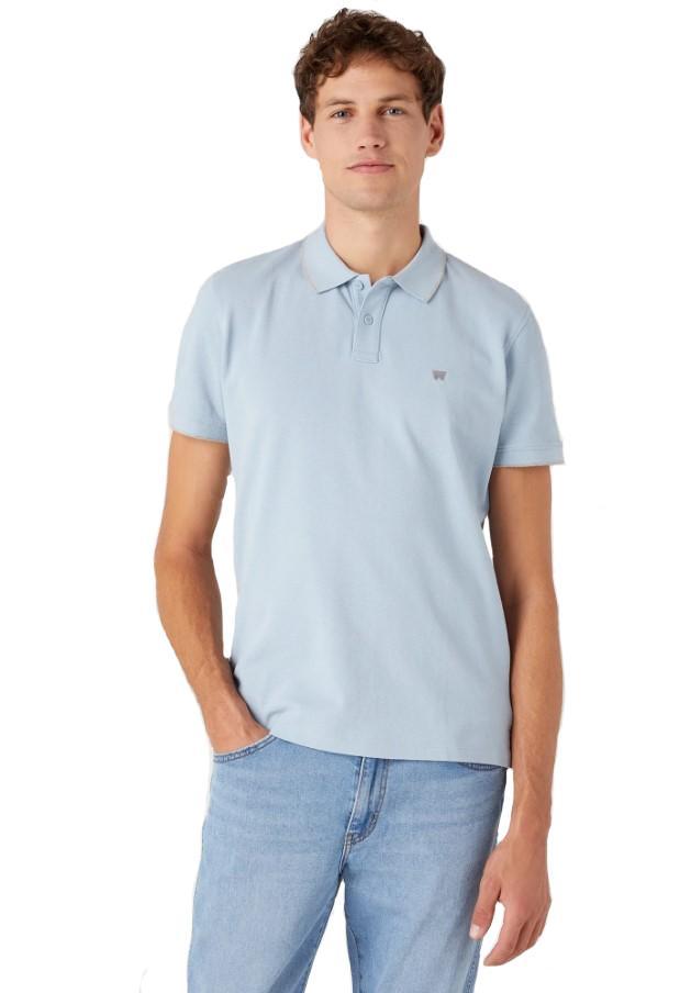 Polo Wrangler uomo estiva celeste in cotone righino sul colletto 100% cotone