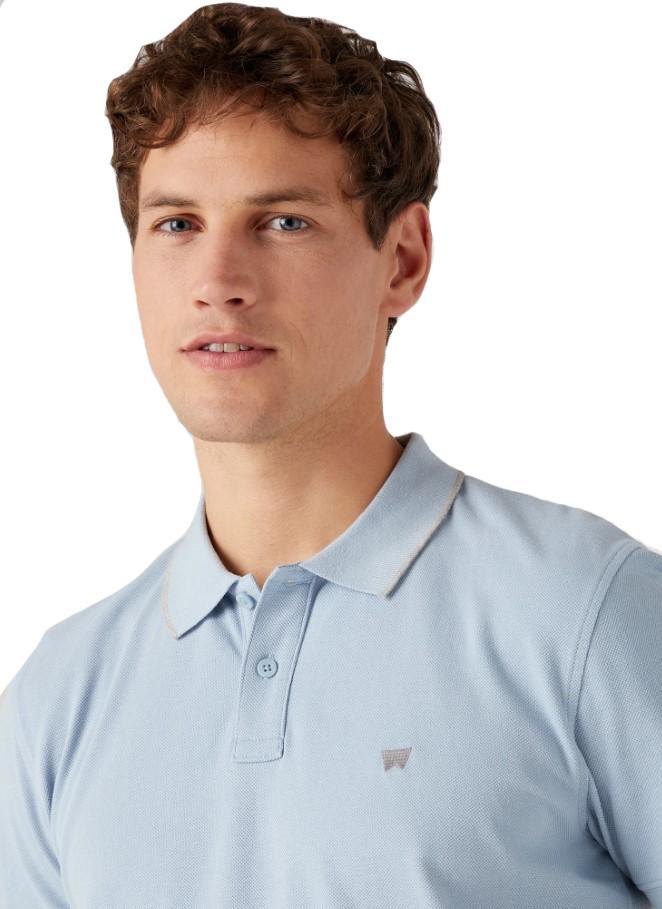 Polo Wrangler uomo estiva celeste in cotone righino sul colletto 100% cotone