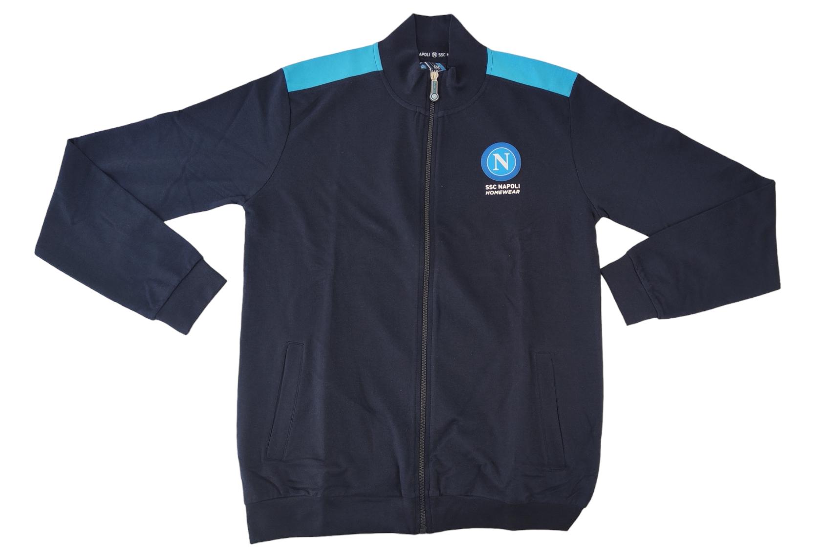 Tuta homewear Napoli full zip blu adulto garzata con banda spalle contrasto
