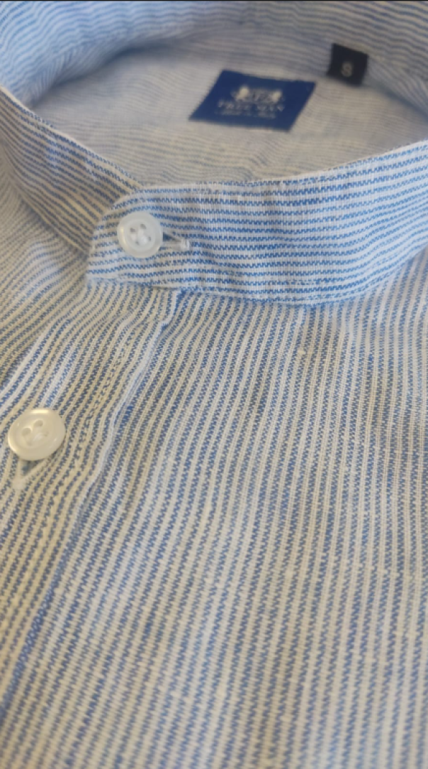 free man camicia uomo coreana manica lunga puro lino gessata riga distante - foto 1