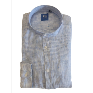 Camicia uomo coreana manica lunga puro lino gessata riga distante