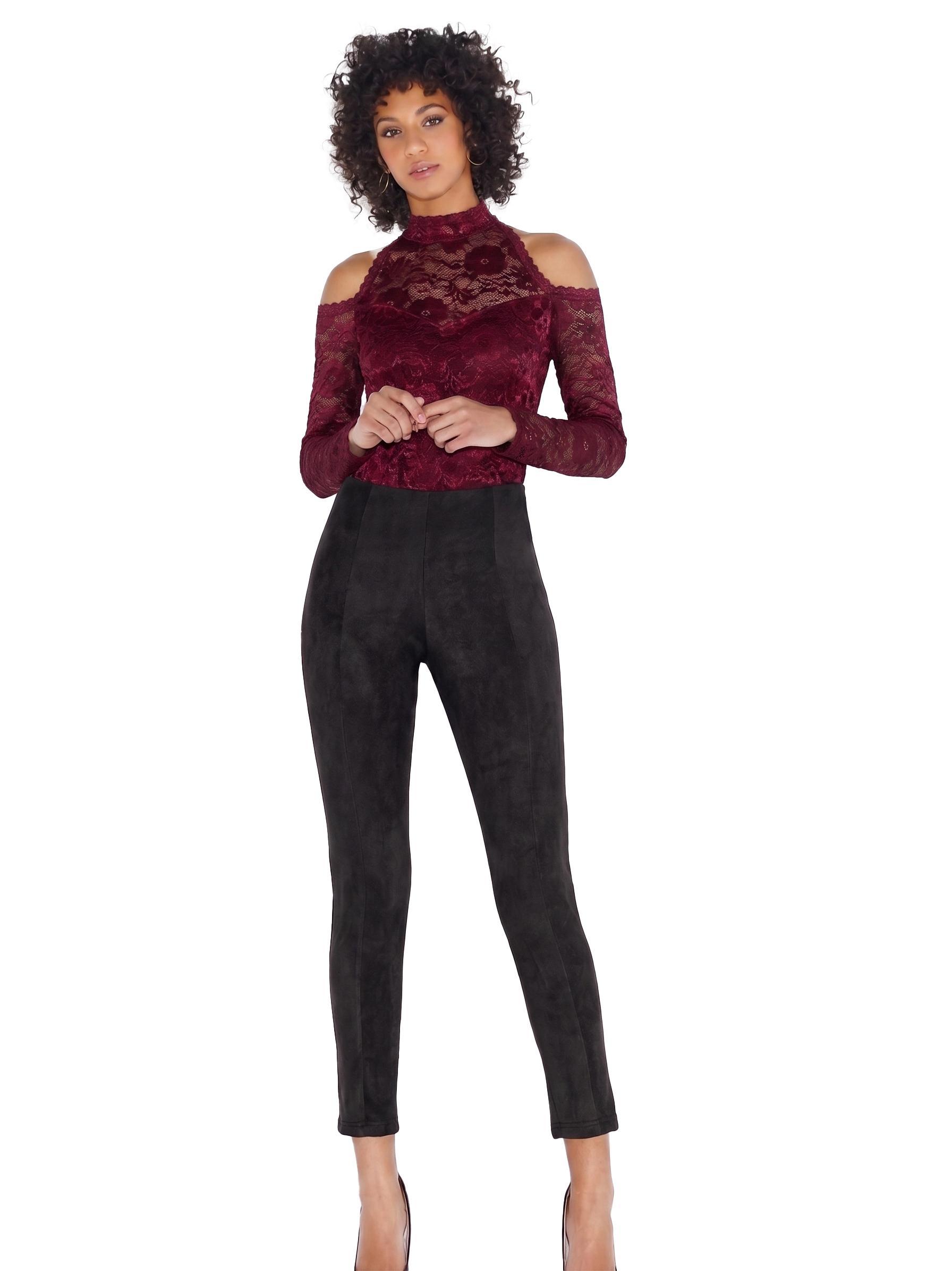 Leggings Donna Rossoporpora in Tessuto Effetto Scamosciato Nero
